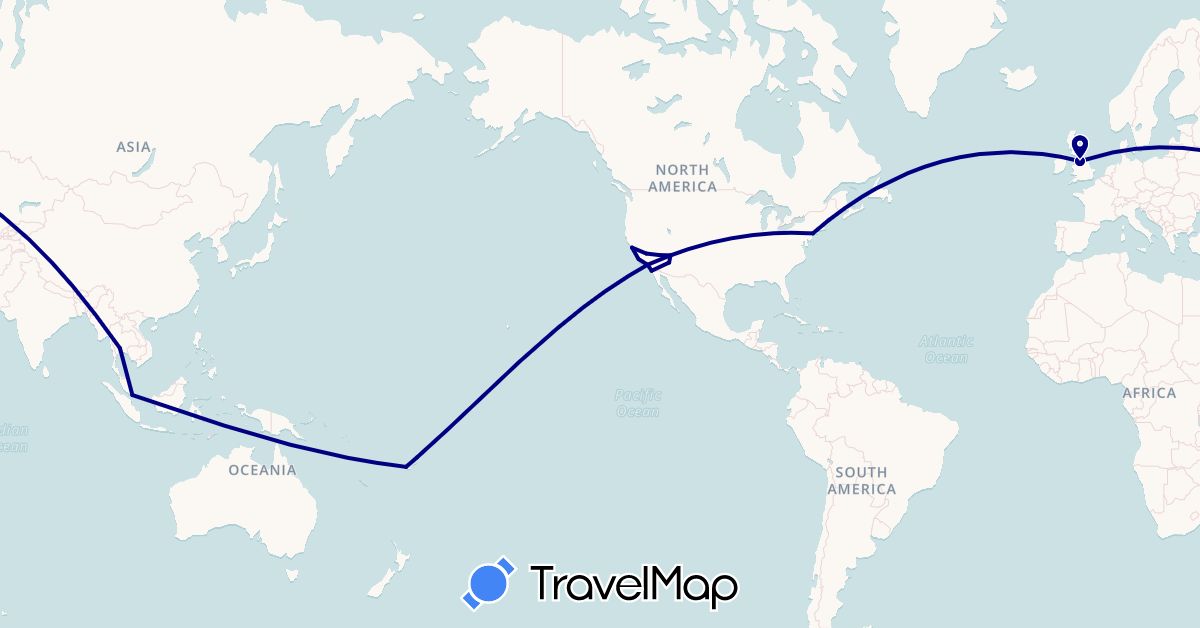 TravelMap itinerary: driving in Fiji, United Kingdom, Singapore, Thailand, United States (Asia, Europe, North America, Oceania)